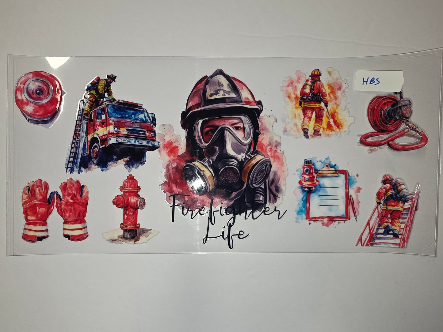 Firefighter Life Tumbler Wrap - Red, Yellow, Blue Watercolor Design