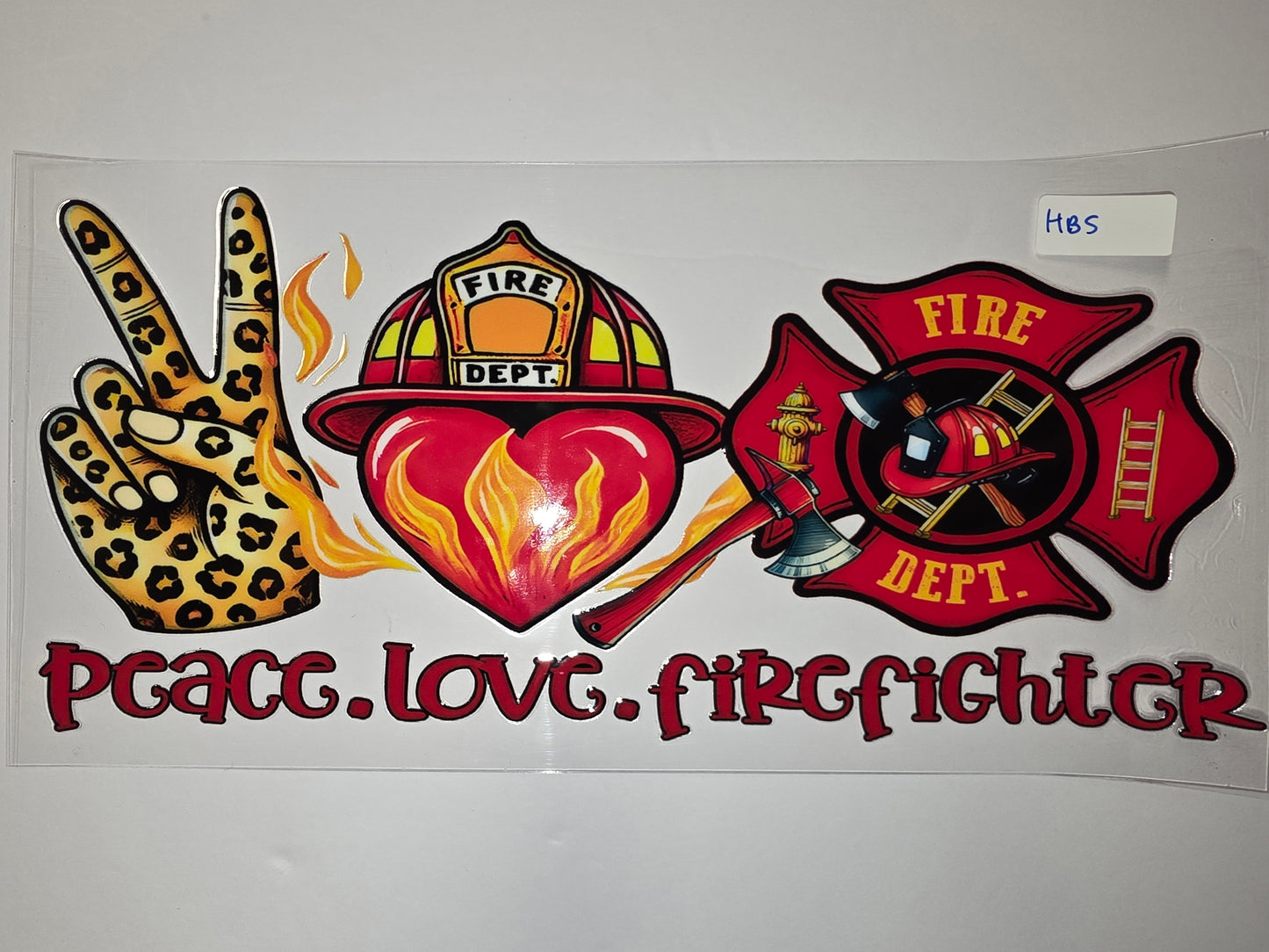 Peace Love Firefighter Tumbler Wrap - Leopard Print, Fire Heart, Maltese Cross