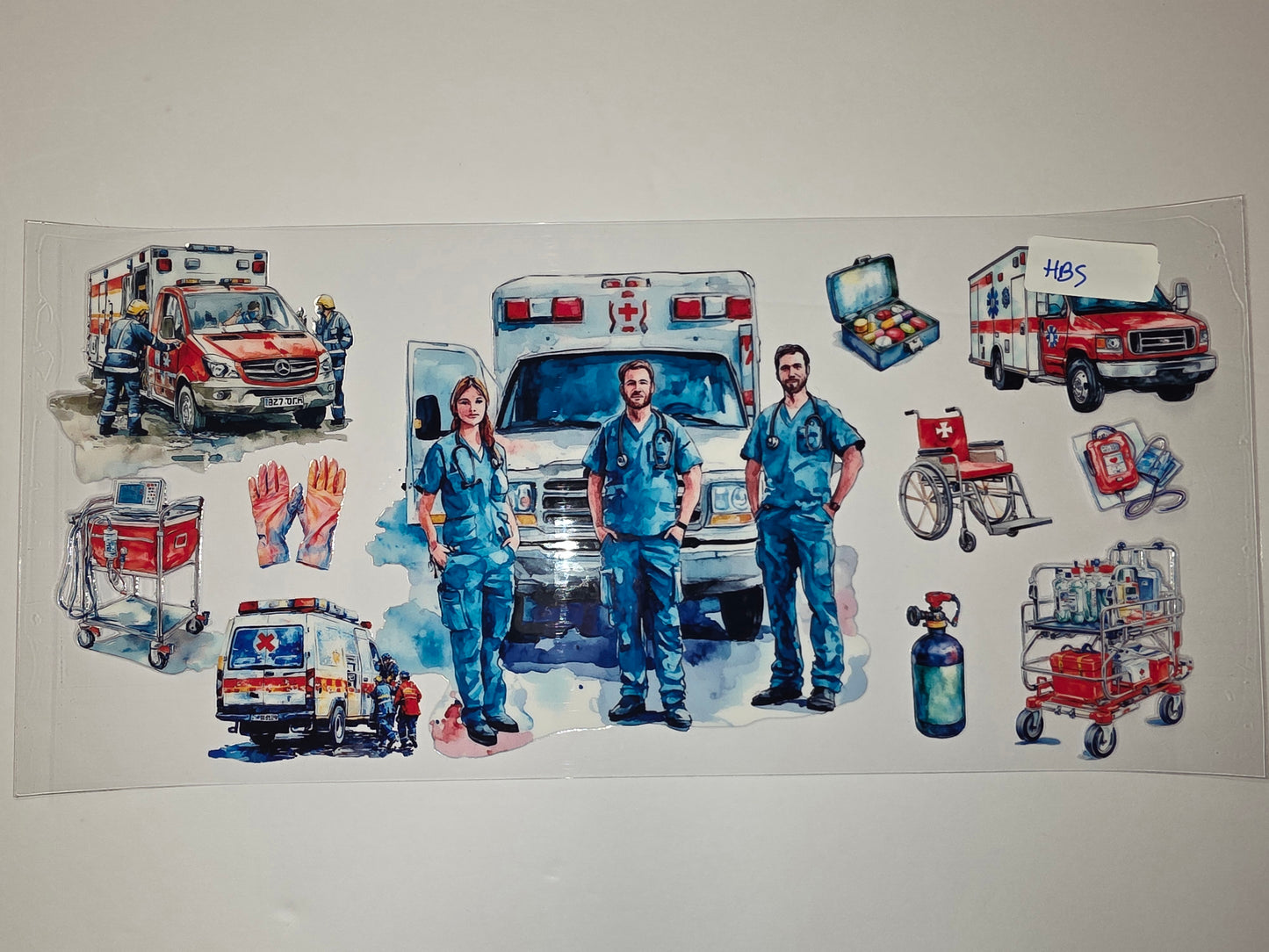 Medical Heroes Tumbler Wrap - EMT, Nurse, Ambulance, Medical Gear - Blue & Red Watercolor Style