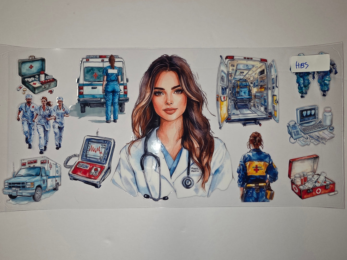 Medical Heroes Tumbler Wrap - Doctor, Nurse, Ambulance, Medical Gear - Watercolor Style