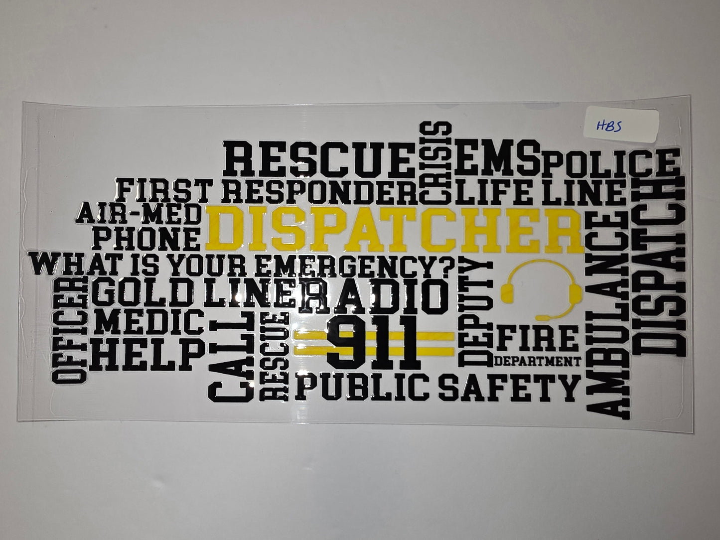 Emergency Dispatcher Word Cloud Tumbler Wrap | Black & Yellow "911" Design