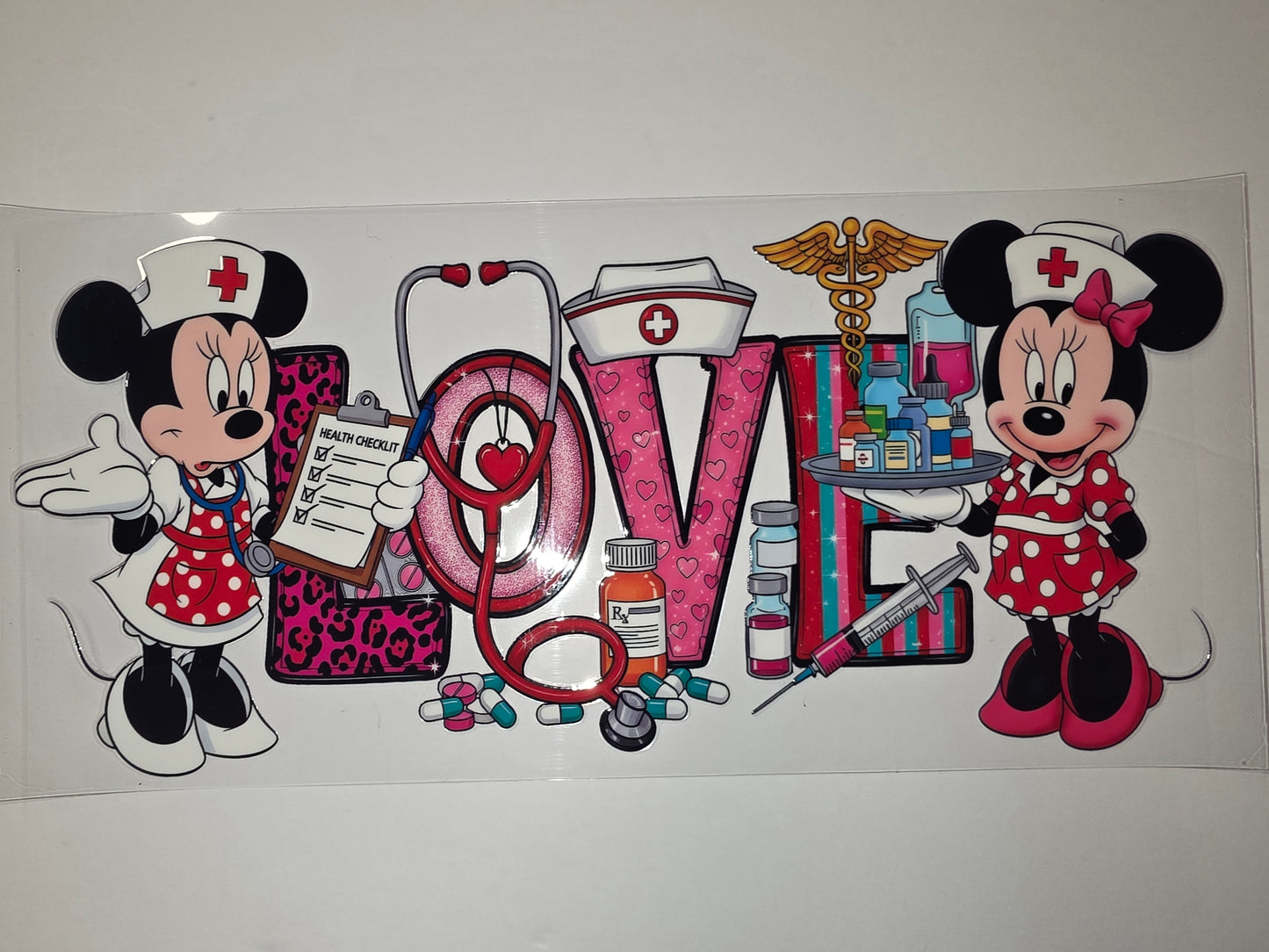 Nurse Minnie Mouse "LOVE" Tumbler Wrap - Pink Leopard, Red Polka Dot, Medical Theme