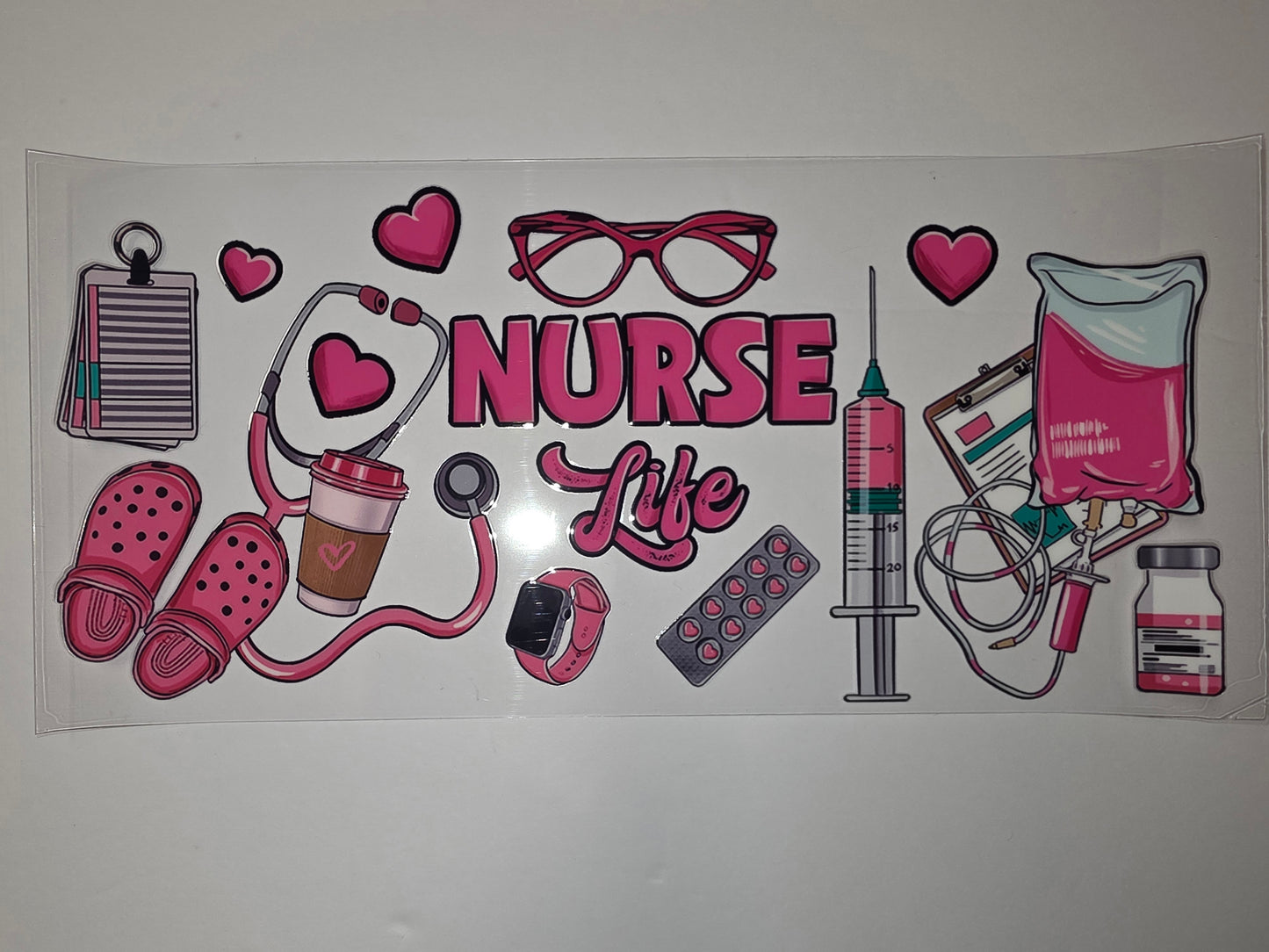 Pink Nurse Life Tumbler Wrap | Stethoscope, Crocs, Syringe, IV Bag Design