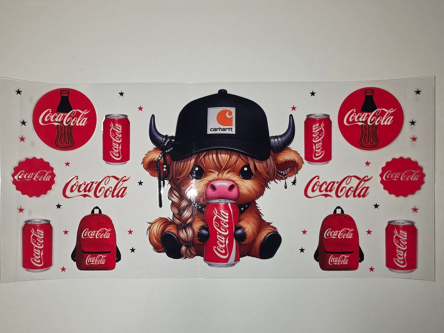 Cute Highland Cow Coca-Cola Tumbler Wrap | Red & White Sublimation Design