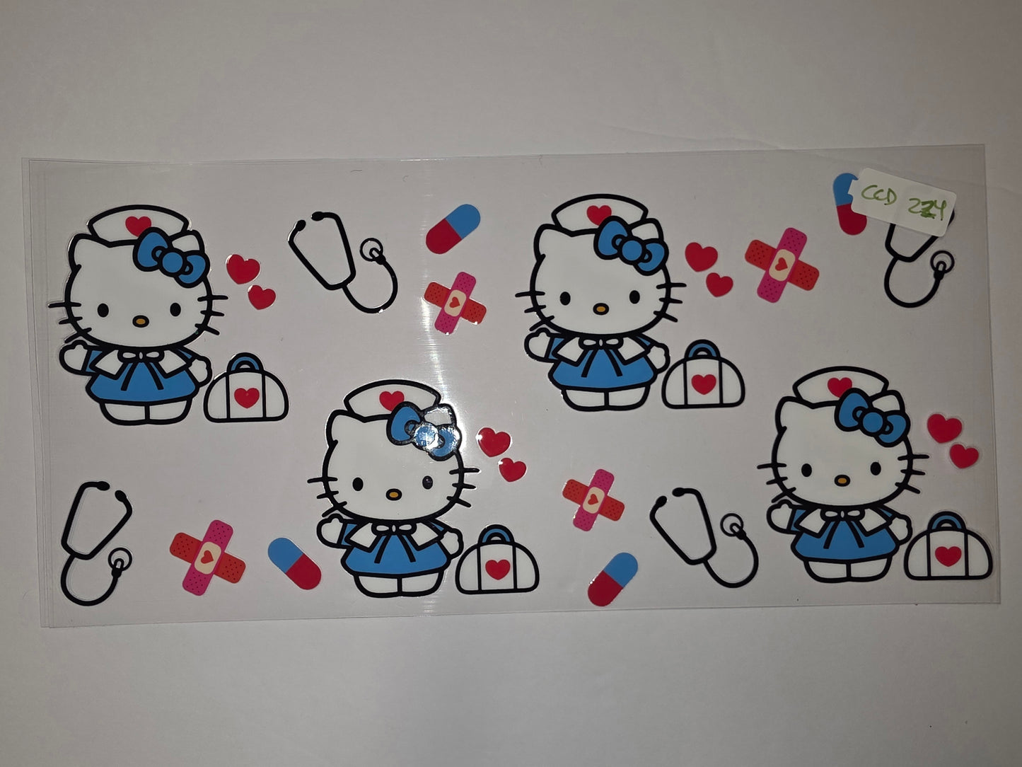 Cute Nurse Hello Kitty Tumbler Wrap | Medical Theme Cup Decal | Blue & Red Accents