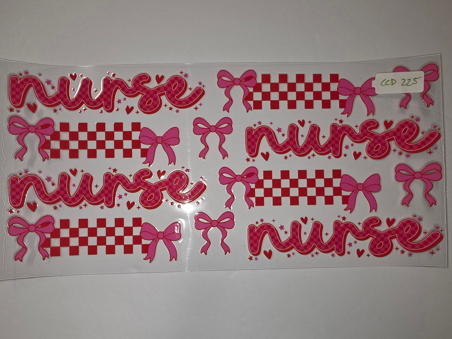 Pink & Red Nurse Tumbler Wraps with Hearts, Stars & Gingham Bows