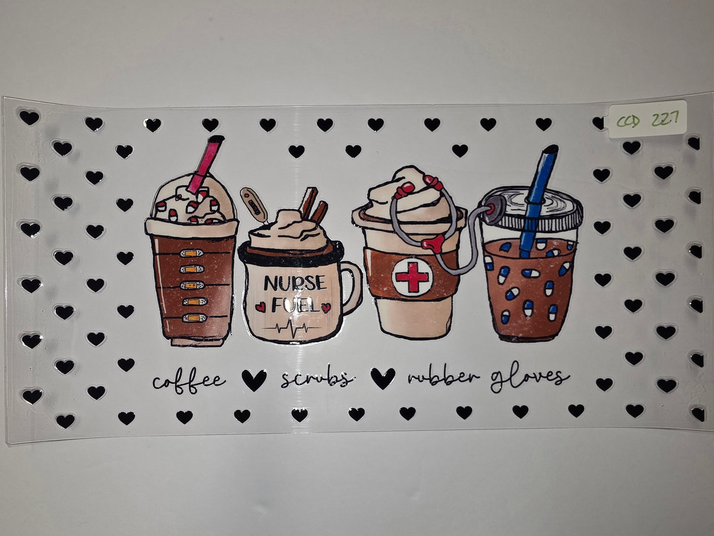 Nurse Fuel Coffee Tumbler Wrap - Medical Drinks & Hearts Design