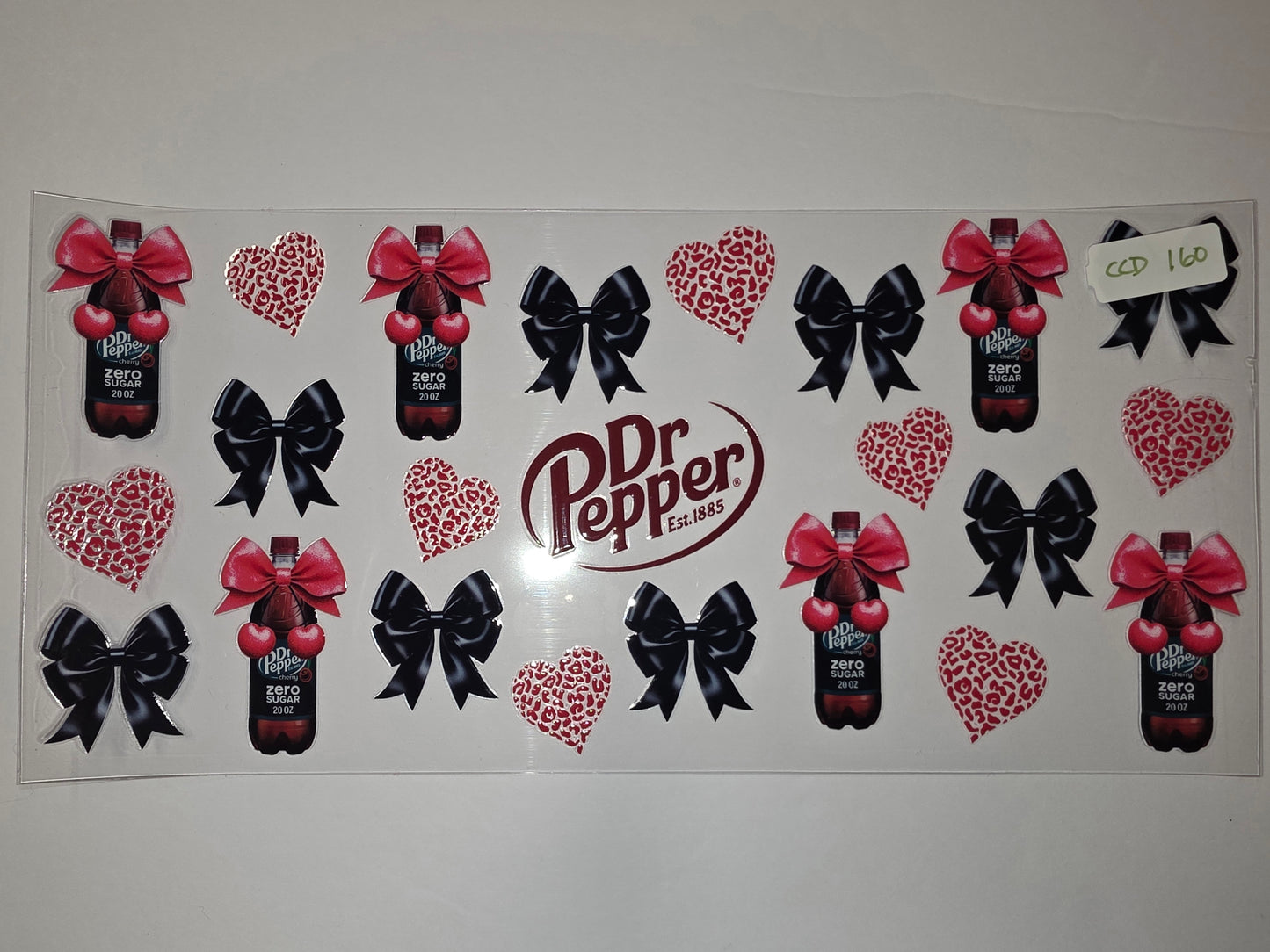 Dr Pepper Cherry Zero Sugar Tumbler Wrap - Red Bows, Leopard Hearts, Black Bows