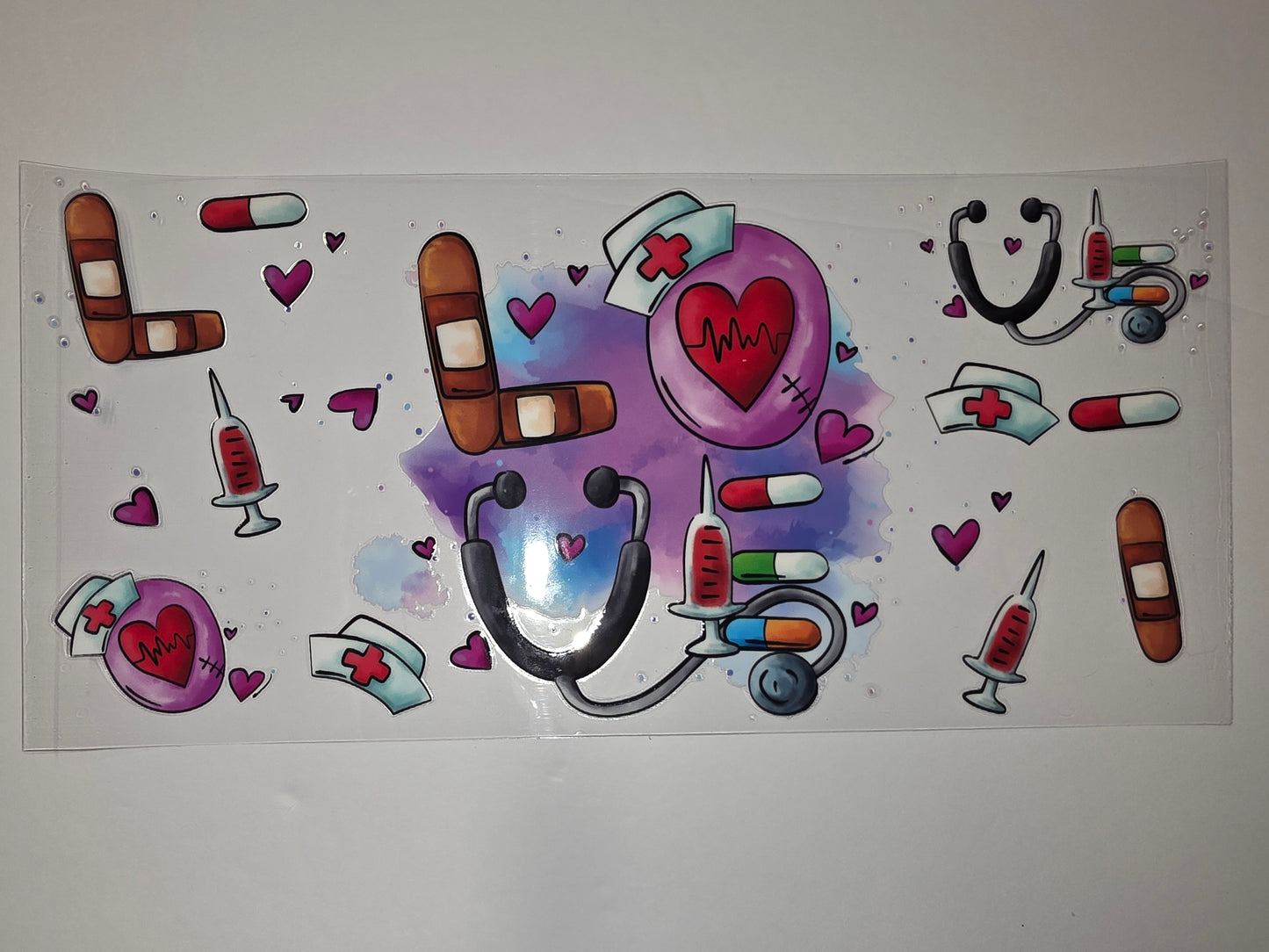 Cute Medical Nurse Tumbler Wrap PNG | Stethoscope, Syringe, Band-Aid, Heart Design