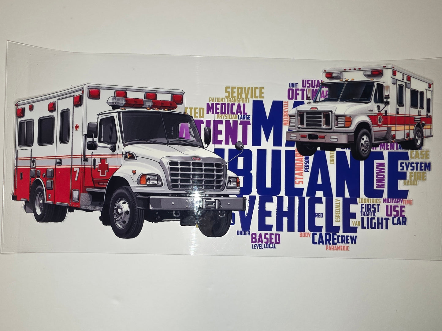 Ambulance Word Art Tumbler Wrap - Red, White, Blue Medical Vehicle Design