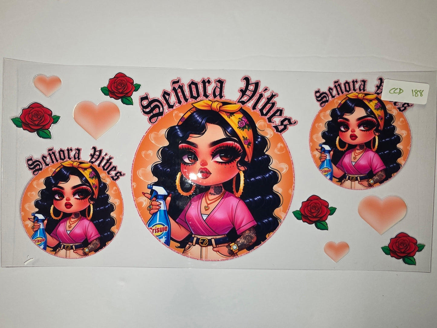 Señora Vibes Tumbler Wrap - Latina Queen with Roses & Hearts - Pink & Orange