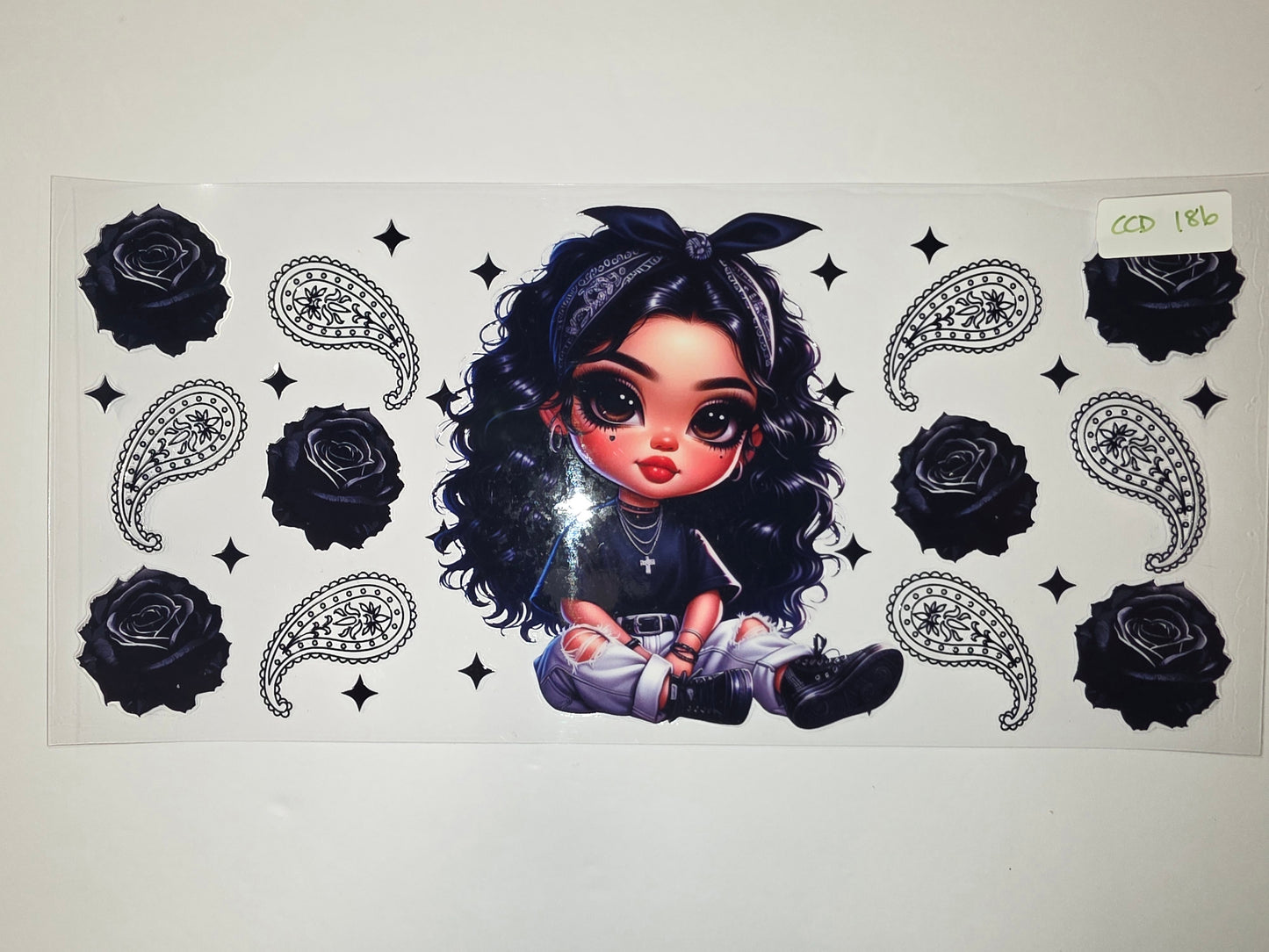 Gothic Doll Tumbler Wrap - Black Roses & Paisley Design