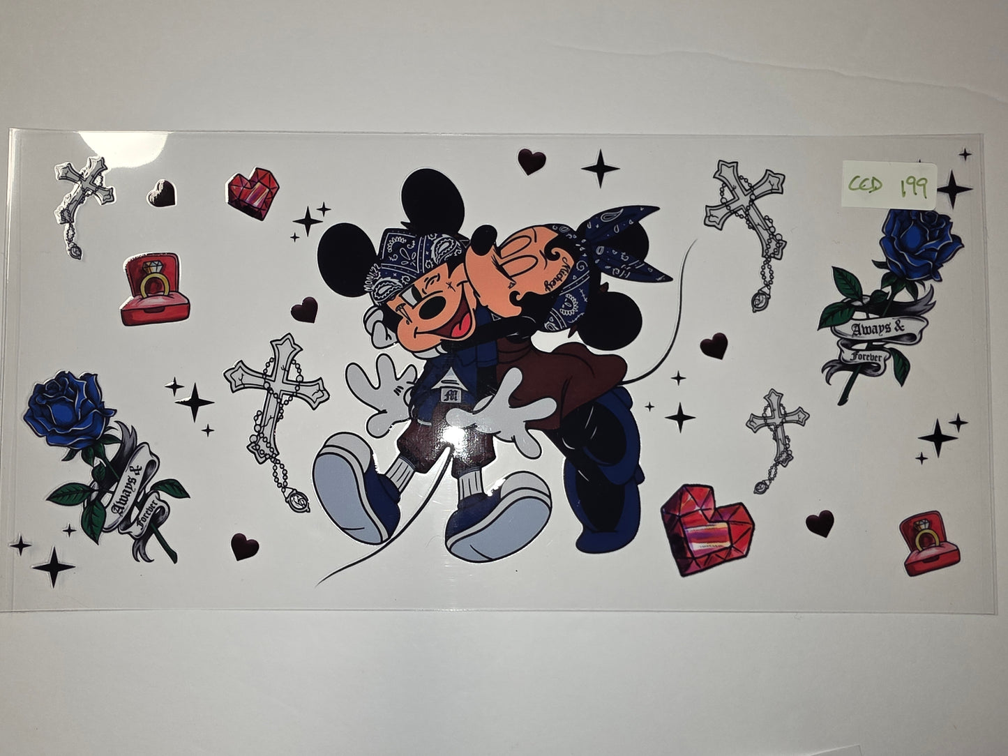 Chicano Mickey & Minnie Tumbler Wrap | Bandana, Roses, Crosses | Love Theme Drinkware Design