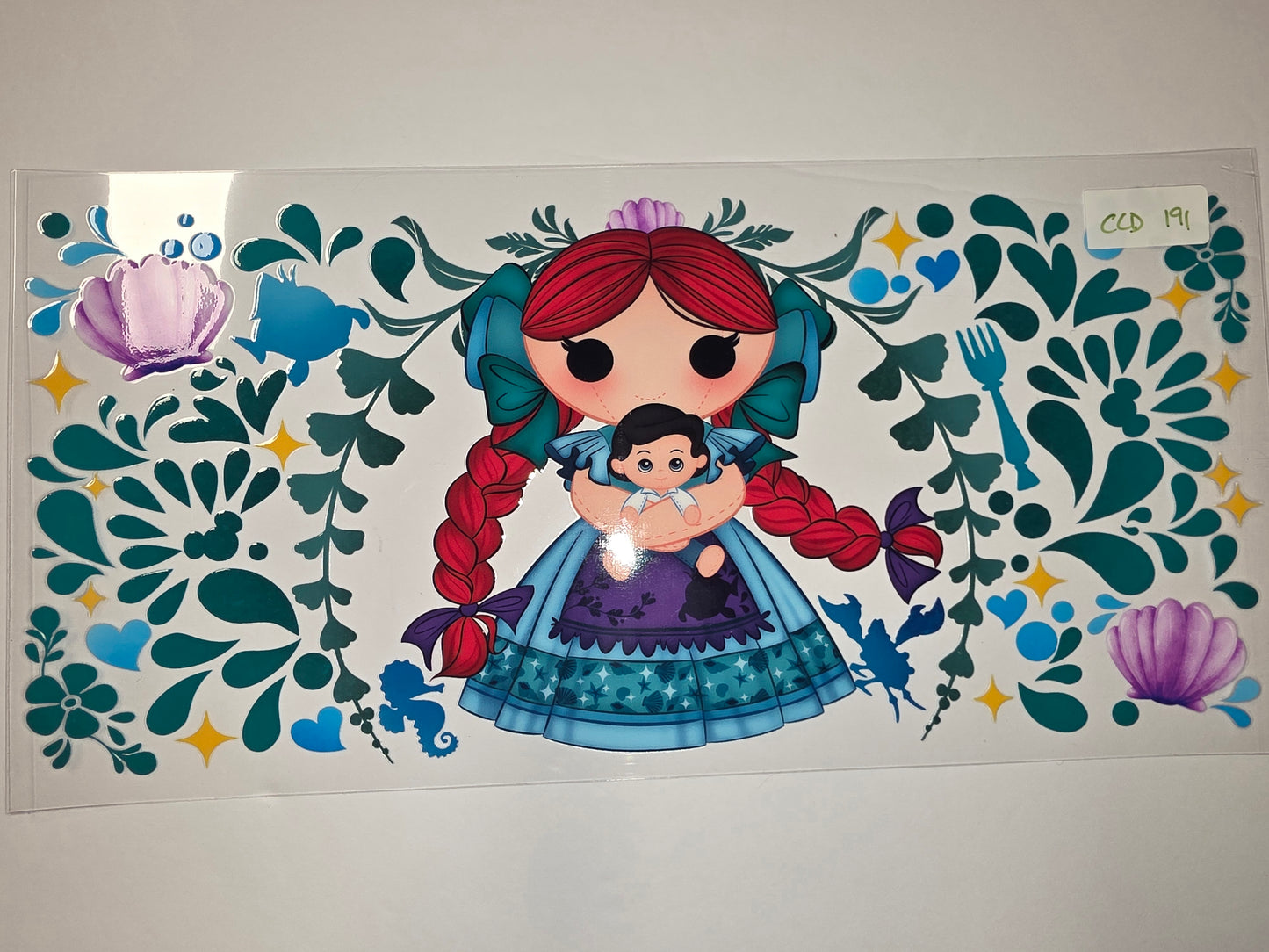 Whimsical Mermaid Princess & Baby Tumbler Wrap | Ocean Floral Design | Teal, Purple, Blue