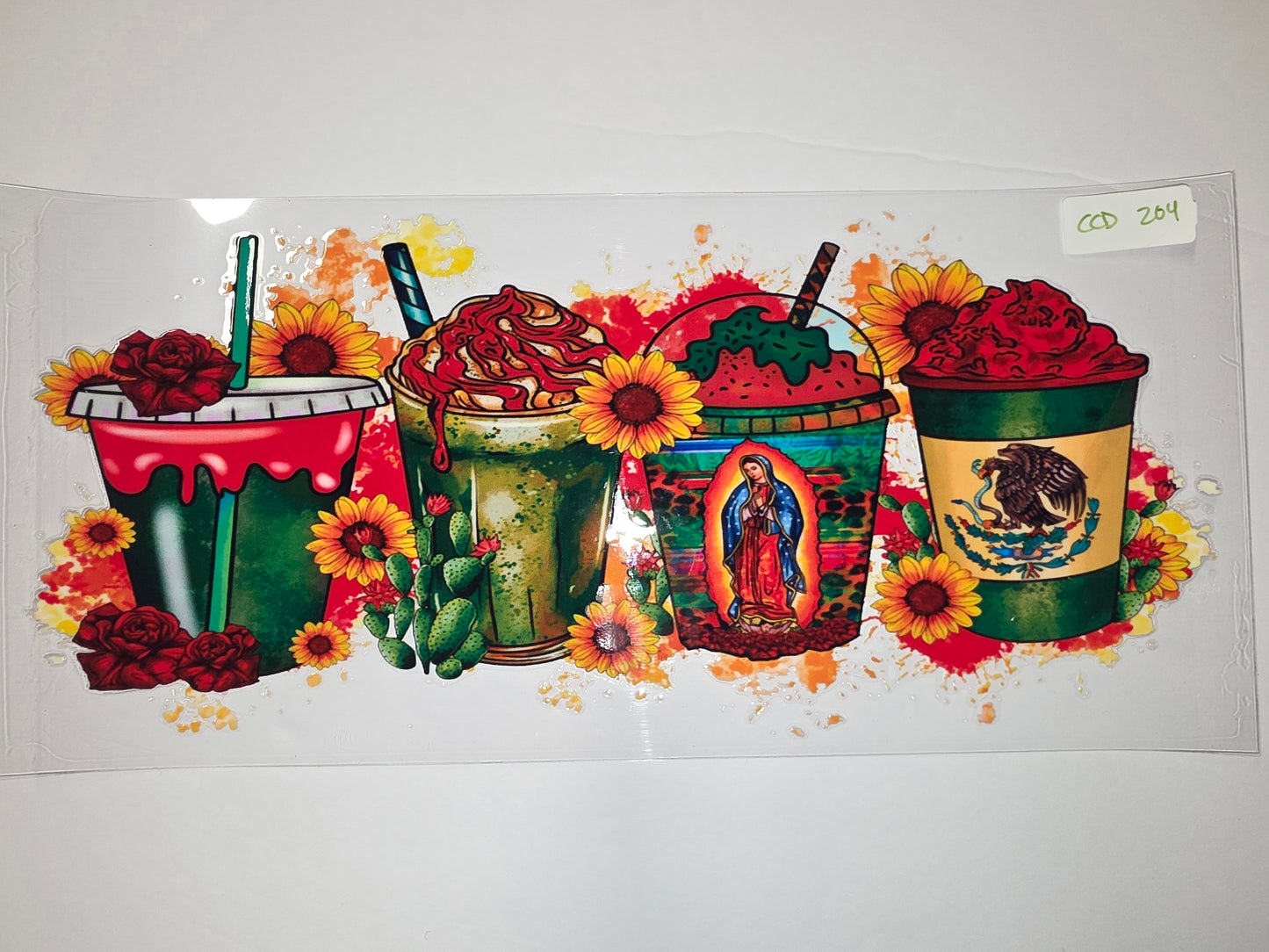 Mexican Inspired Tumbler Wrap | Virgen de Guadalupe, Sunflowers, Cacti & Roses | Vibrant Colors