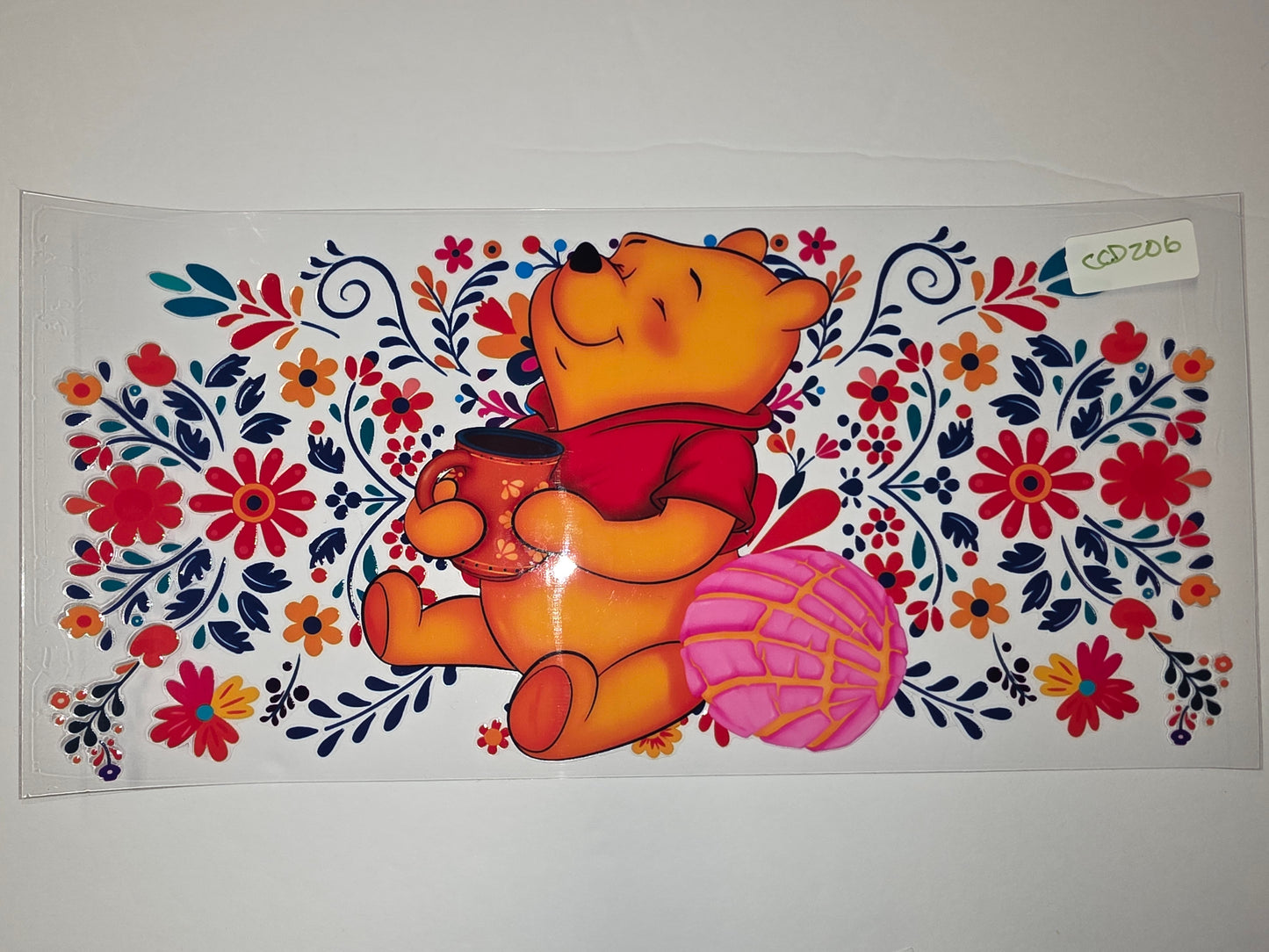 Winnie the Pooh & Concha Tumbler Wrap | Floral Fiesta Design | Vibrant Colors