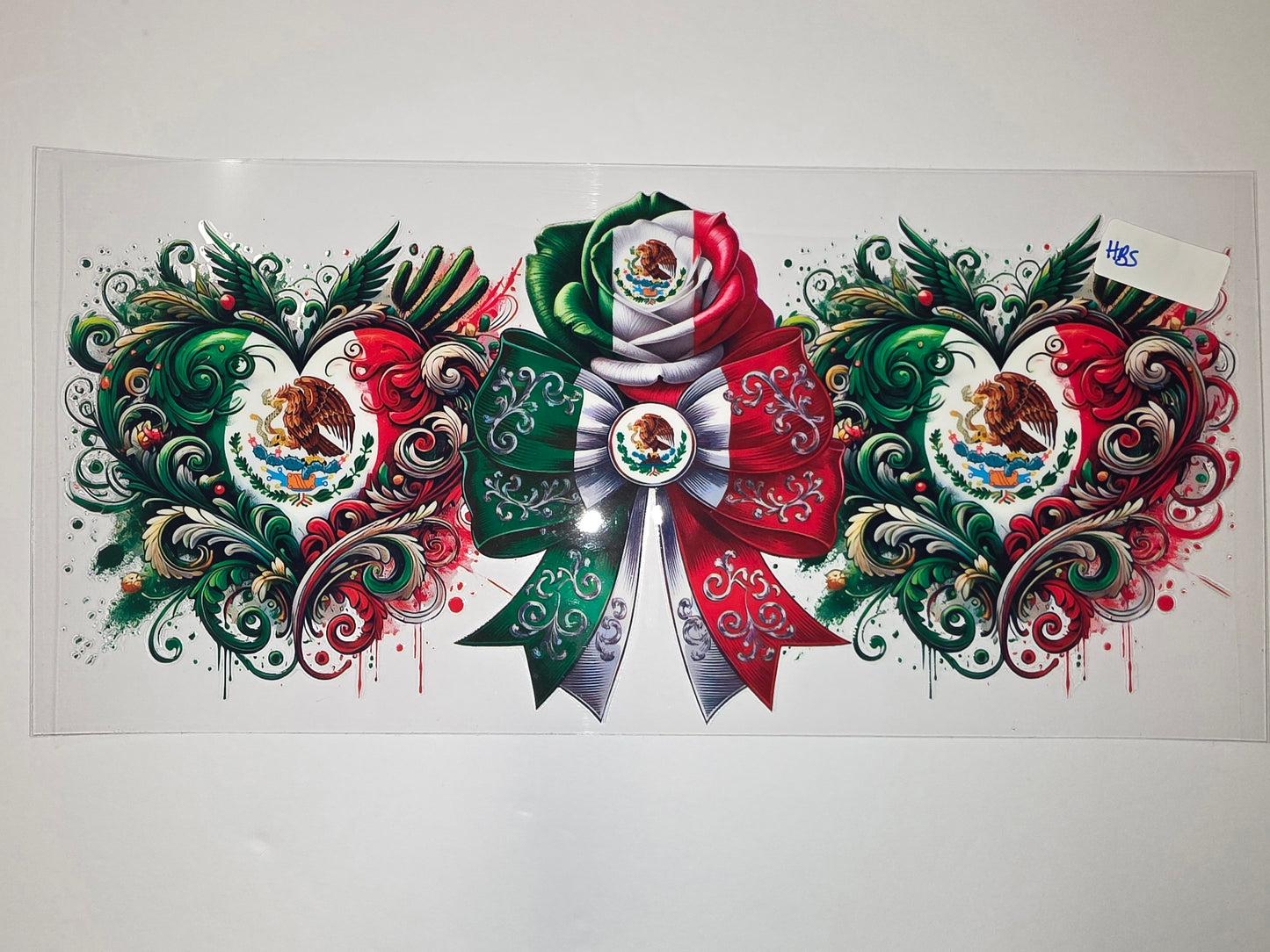 Mexican Flag Eagle Heart Tumbler Wrap | Red, White, Green Floral Design | Patriotic Drinkware Decal