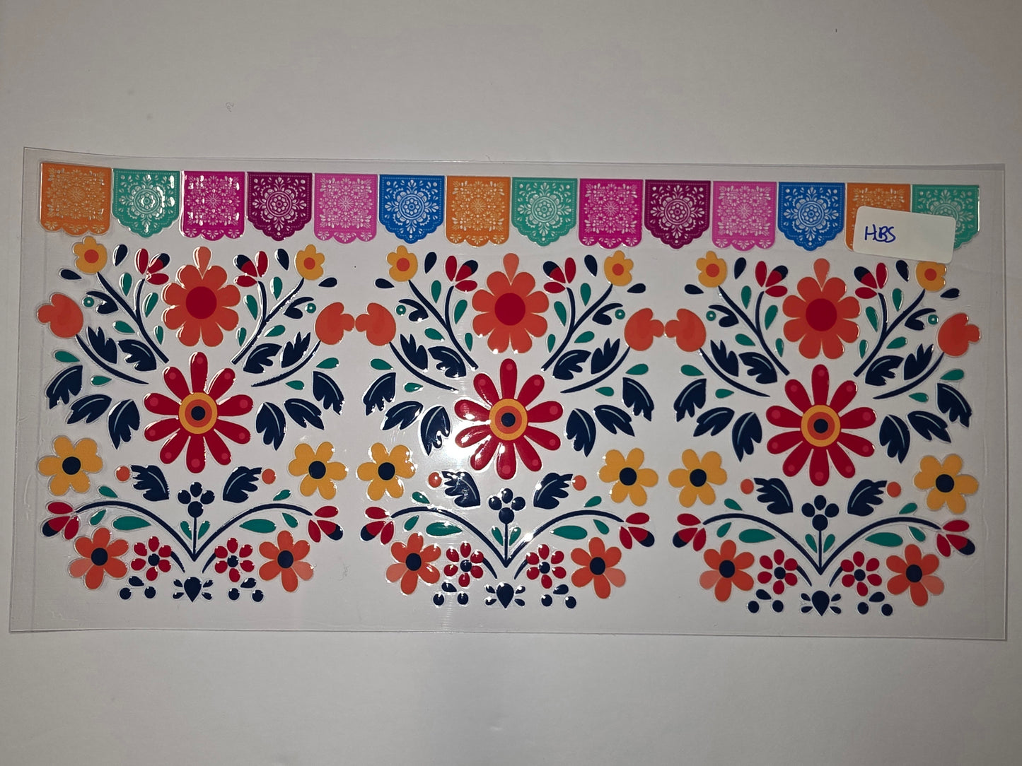 Vibrant Floral Papel Picado Tumbler Wrap - Fiesta Flowers & Bunting Design