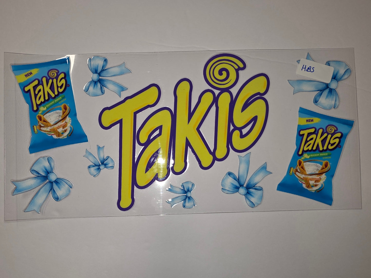Takis Chip Bag & Blue Bow Tumbler Wrap | Spicy Snack Drinkware Design