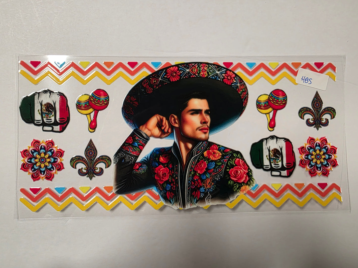 Mexican Charro Man Tumbler Wrap | Vibrant Floral & Fiesta Design | Mariachi Hat & Maracas
