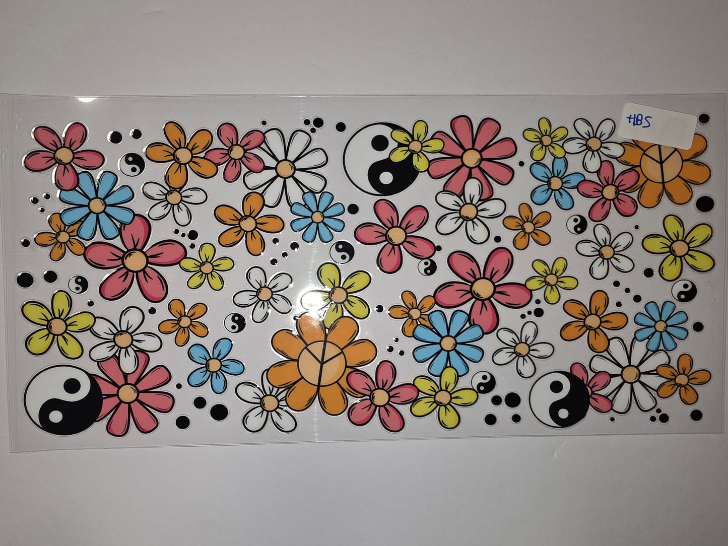 Retro Daisy Yin Yang Tumbler Wrap | Boho Flower & Peace Sign Drinkware Design