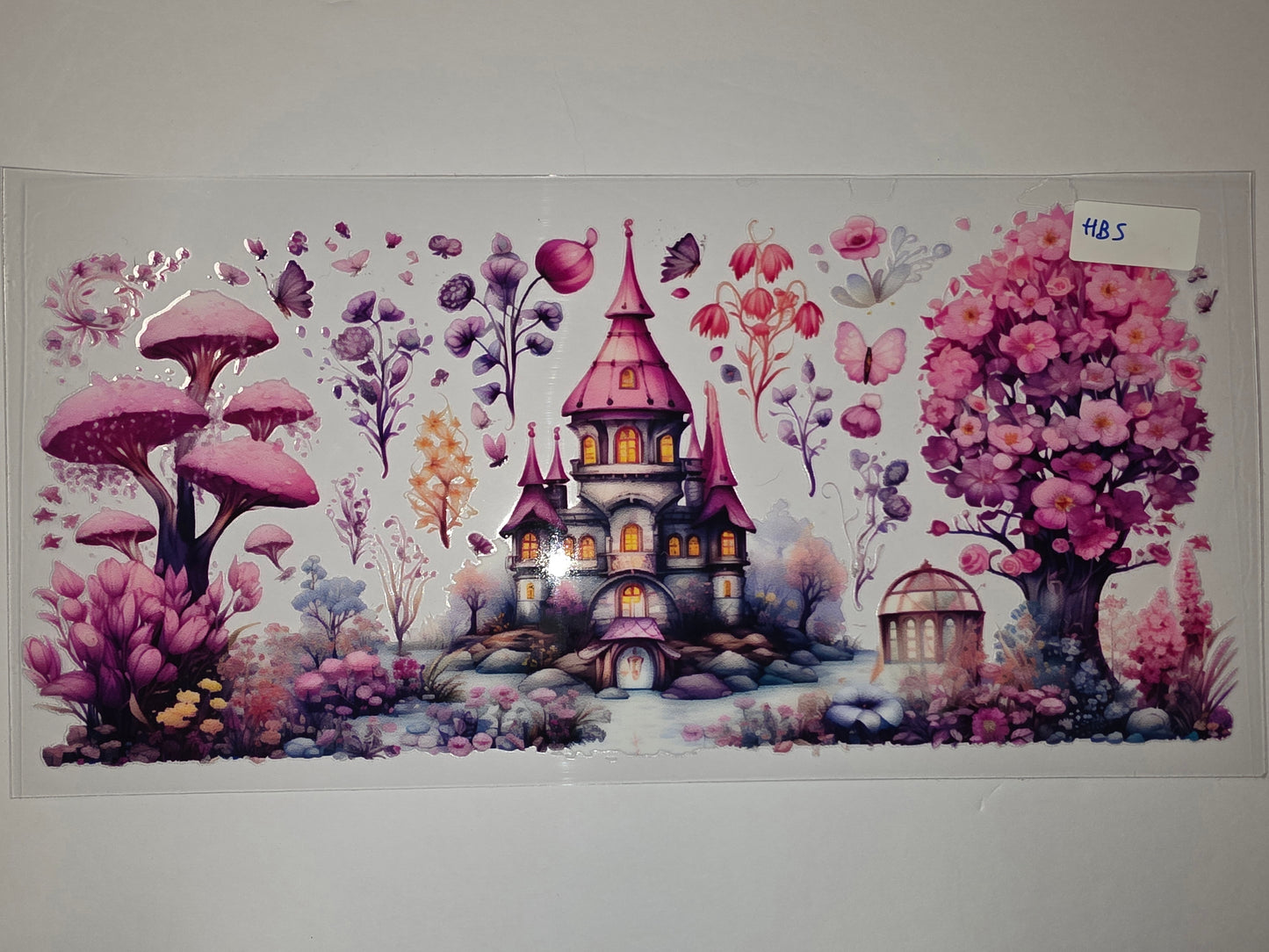 Enchanted Castle & Floral Butterfly Tumbler Wrap | Whimsical Pink & Purple Design