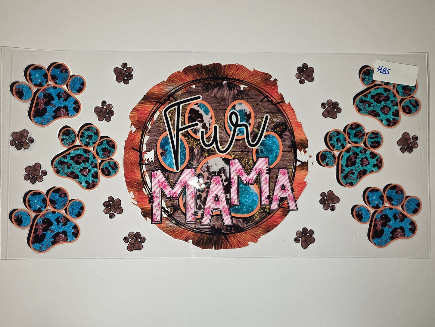 Turquoise Leopard Paw Print "Fur Mama" Tumbler Wrap - Sublimation Design