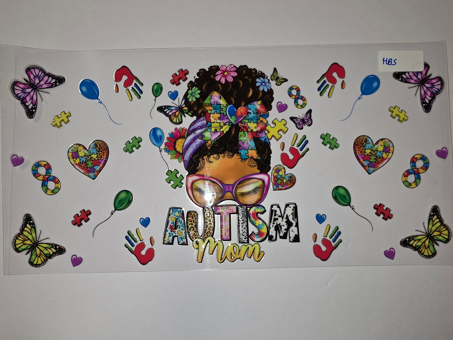 Autism Mom Tumbler Wrap - Puzzle Heart, Butterflies, Balloons & Hand Prints