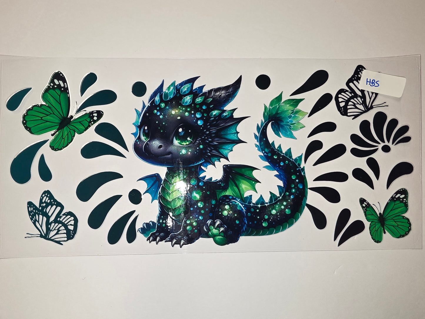 Sparkling Emerald Dragon & Butterfly Tumbler Wrap | Fantasy Creature Drinkware Design