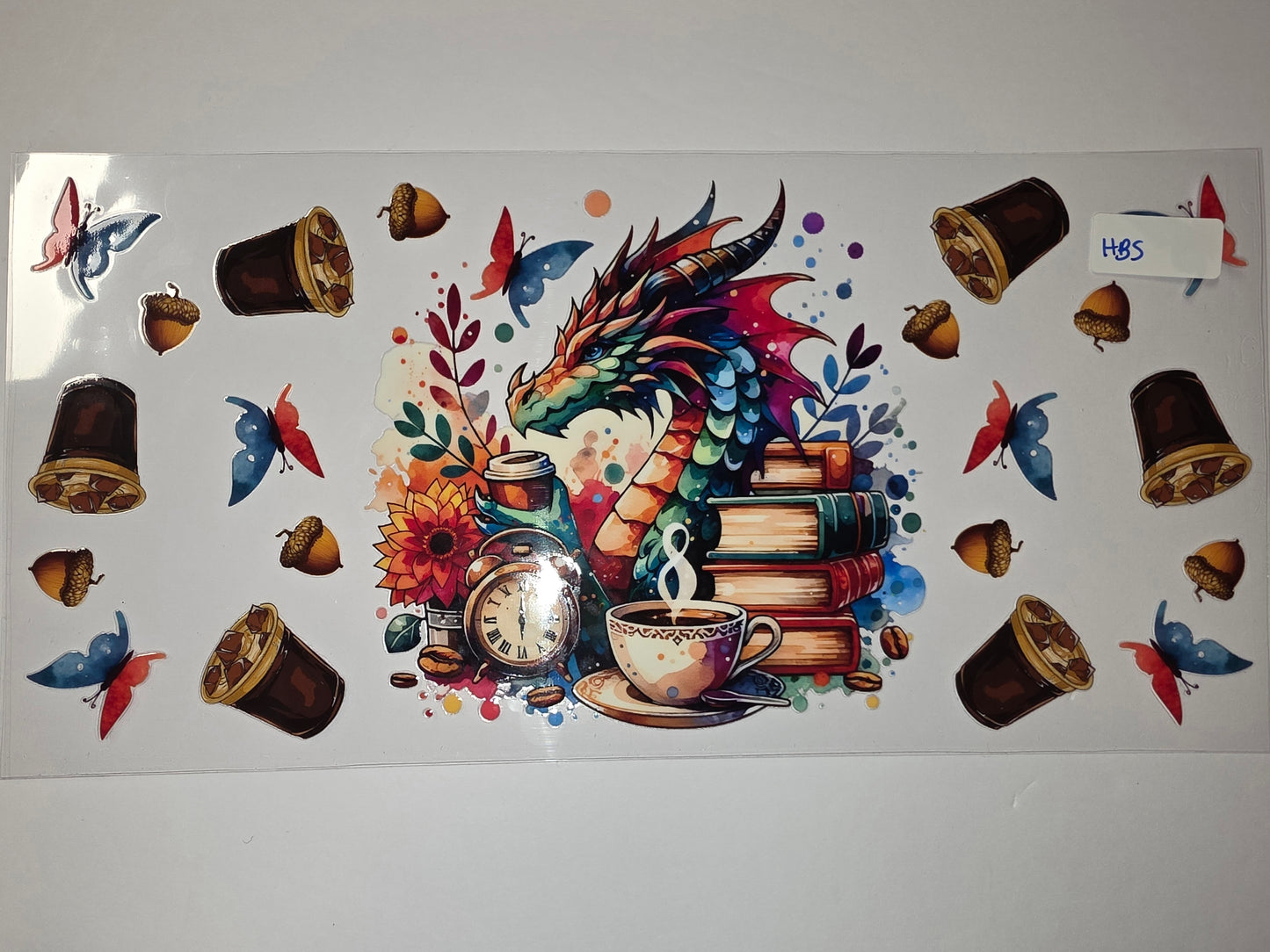 Dragon Reading Coffee Tumbler Wrap | Fantasy Book Lover Gift | Watercolor Style