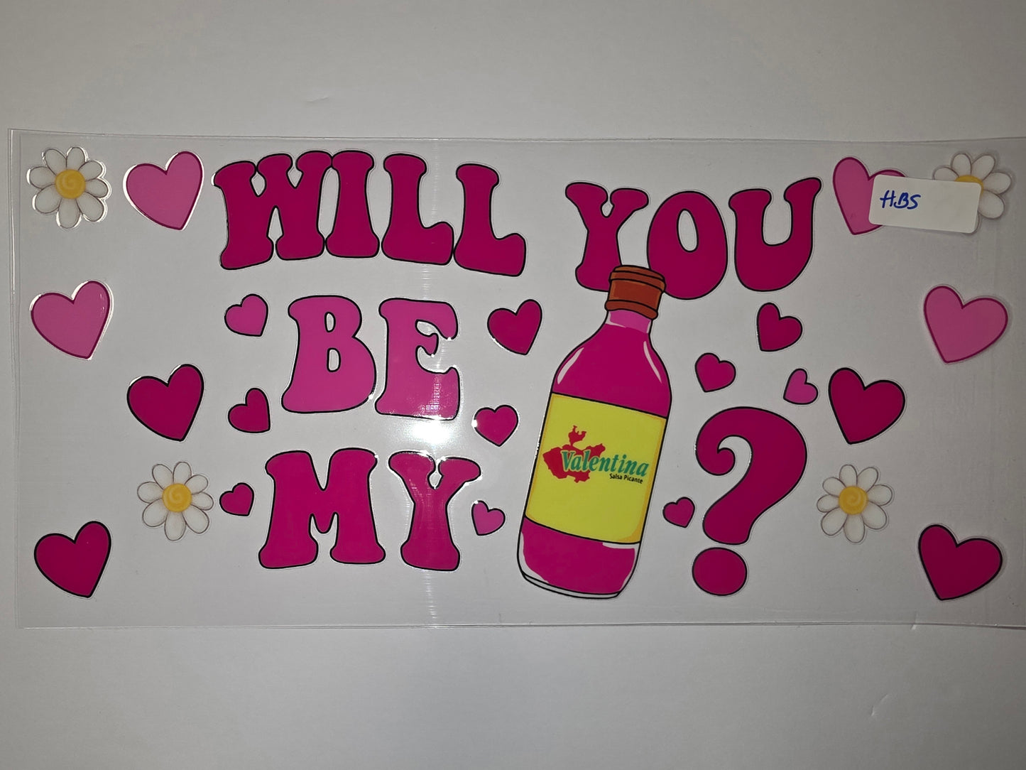 Pink Retro "Will You Be My" Tumbler Wrap with Hearts & Daisies