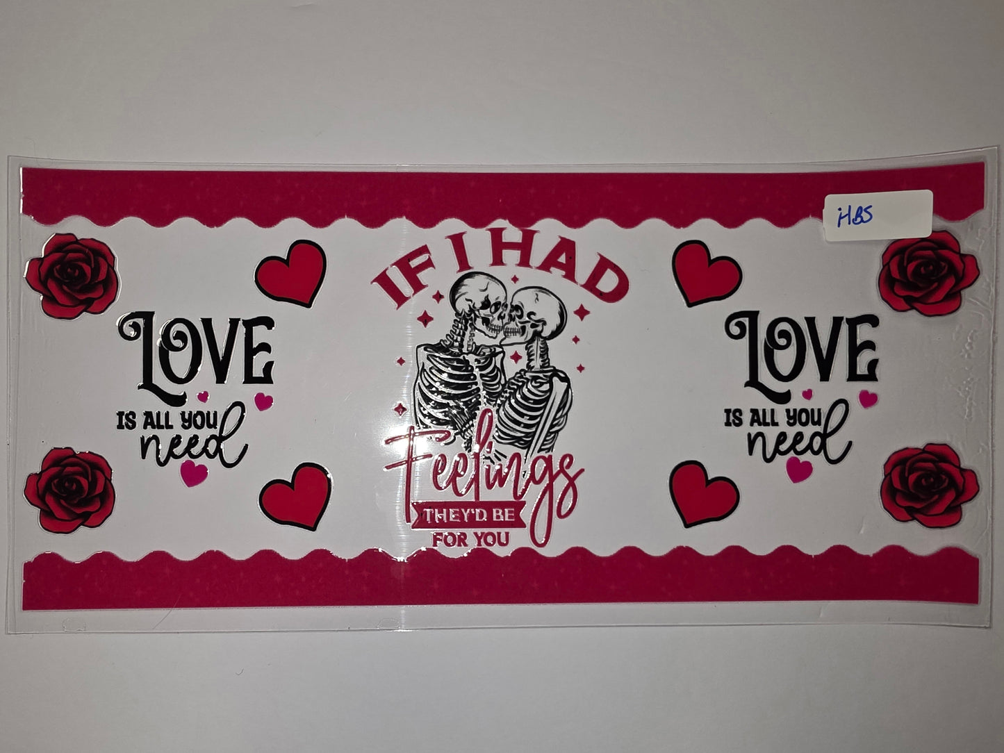 Gothic Skeleton Love Tumbler Wrap - Red Roses & Hearts - Valentine's Day