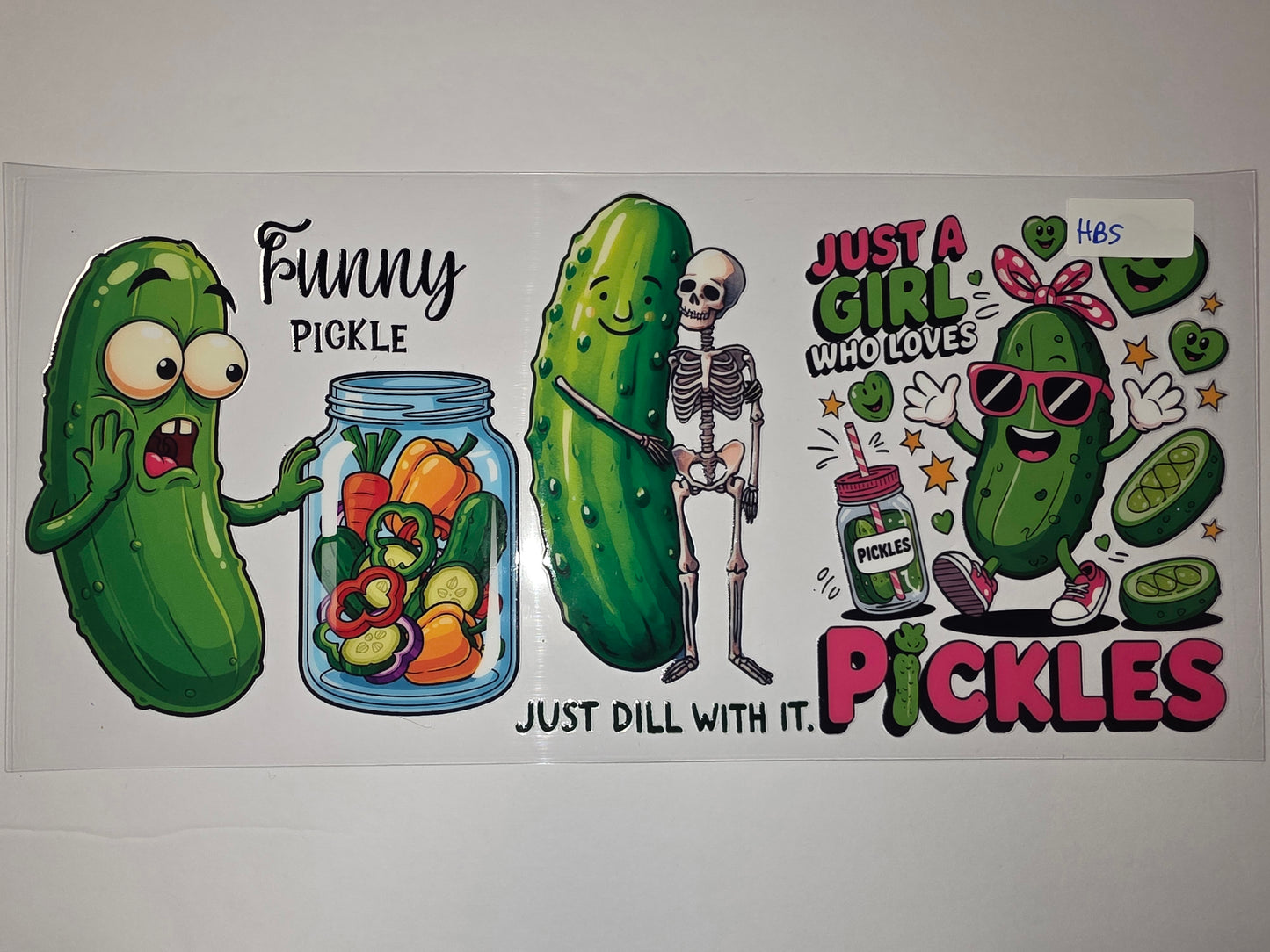 Funny Pickle Skeleton & Girl Tumbler Wrap | Cute Green & Pink Drinkware Design