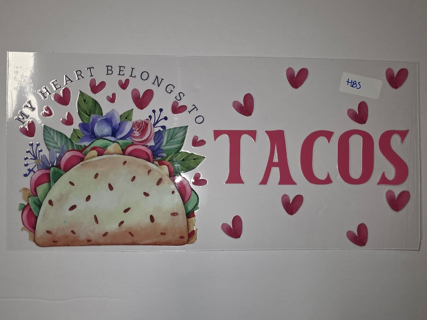 Taco Lover Tumbler Wrap | Pink Hearts & Floral Taco Design | Sublimation Cup Art