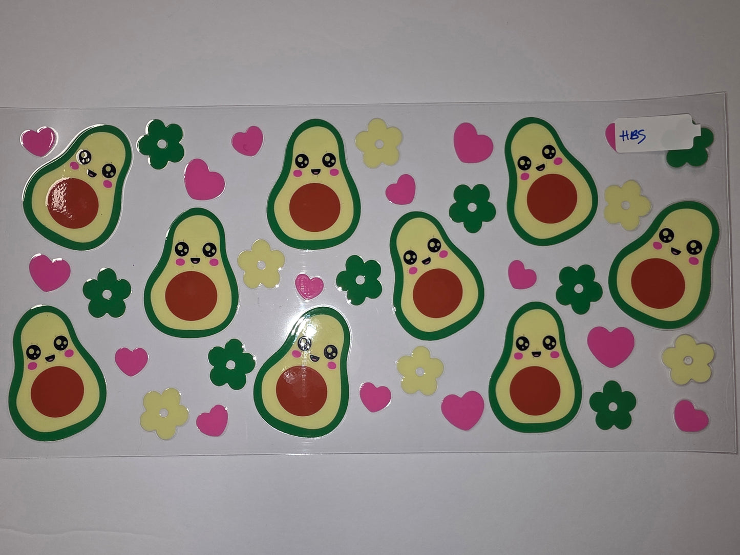 Kawaii Avocado Tumbler Wrap Design - Cute Fruit & Flower Stickers for Cups