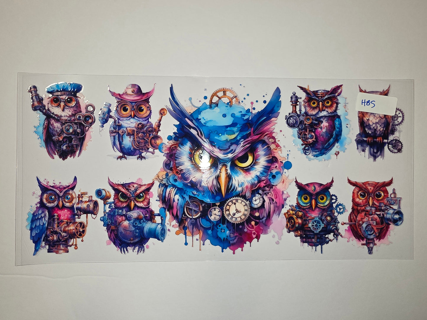 Steampunk Owl Tumbler Wrap - Whimsical Mechanical Owl Designs in Vibrant Colors