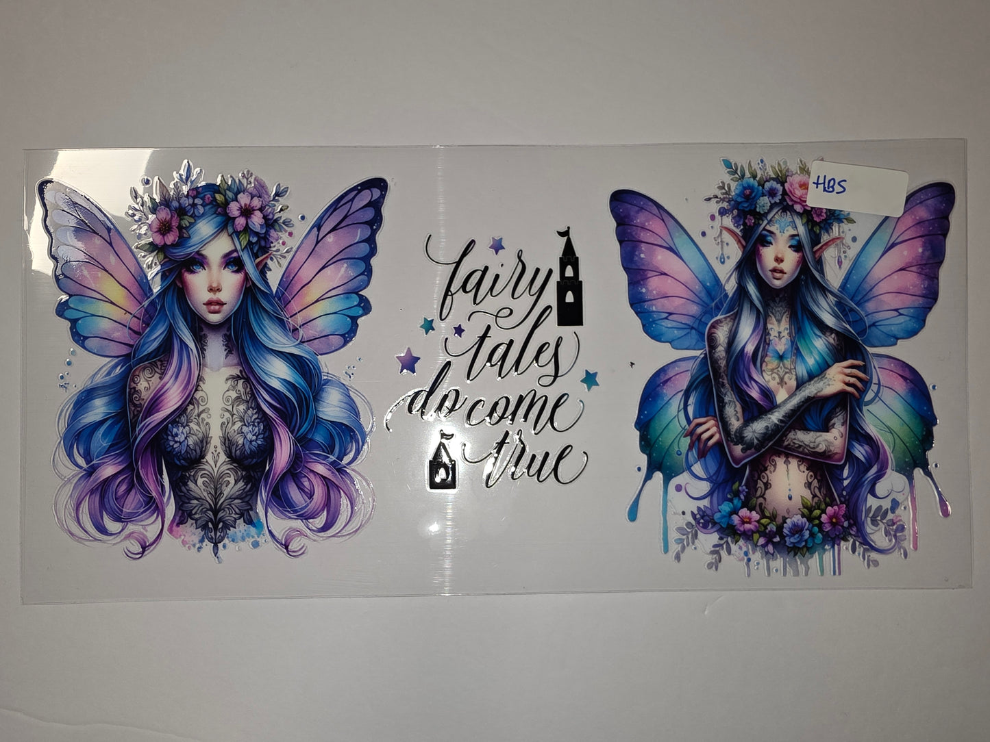 Enchanting Fairy Tumbler Wrap - Blue, Purple, Pink Wings & Floral Accents