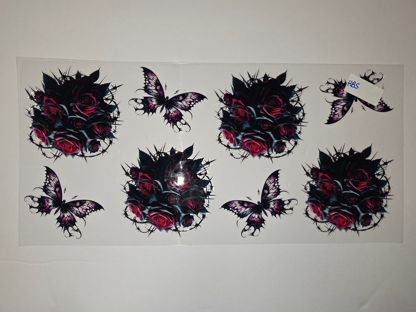 Gothic Rose & Butterfly Tumbler Wrap - Dark Red, Purple, Black - Sublimation Design
