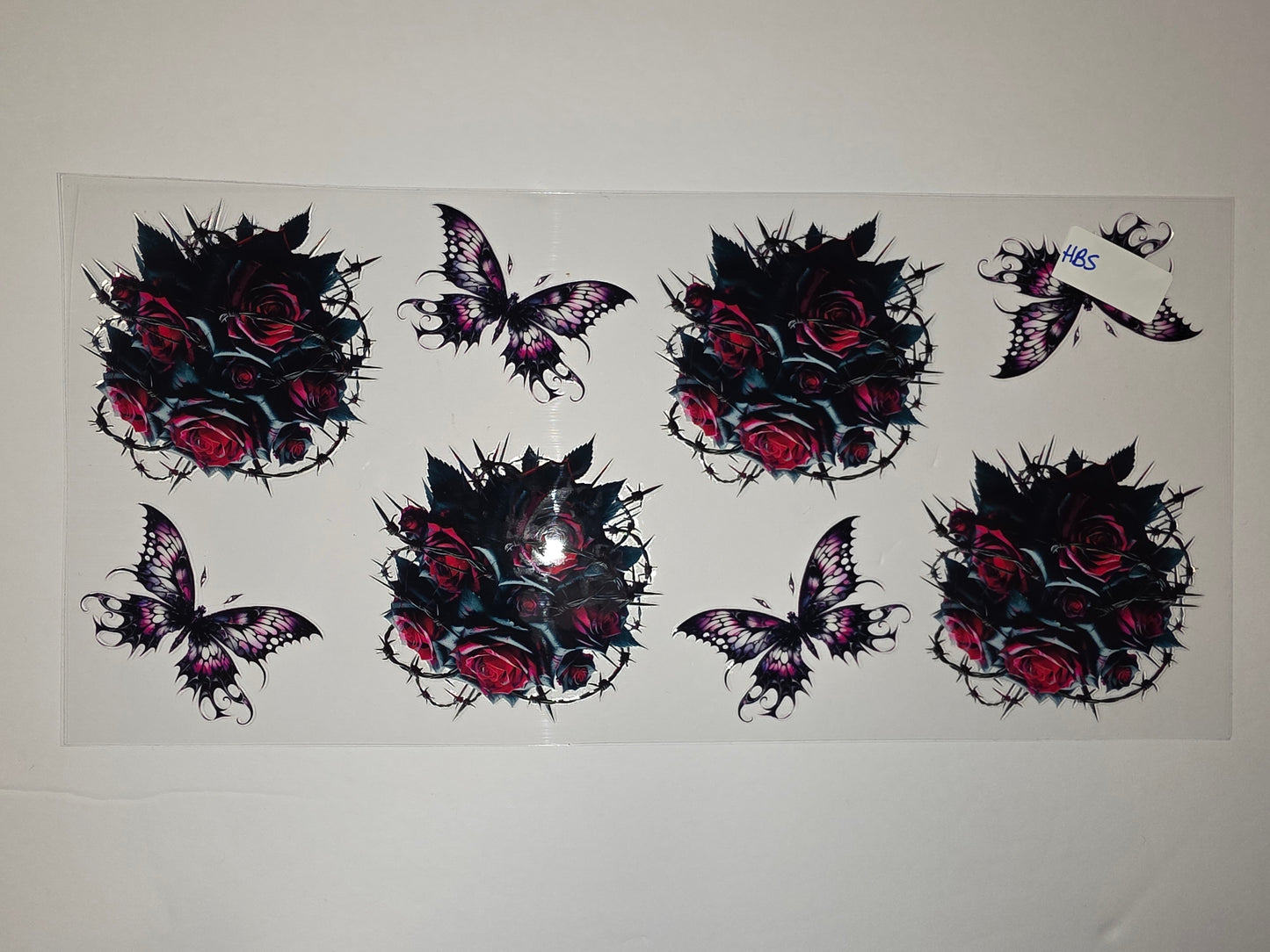 Gothic Roses & Butterflies Tumbler Wrap | Dark Red & Purple Sublimation Design