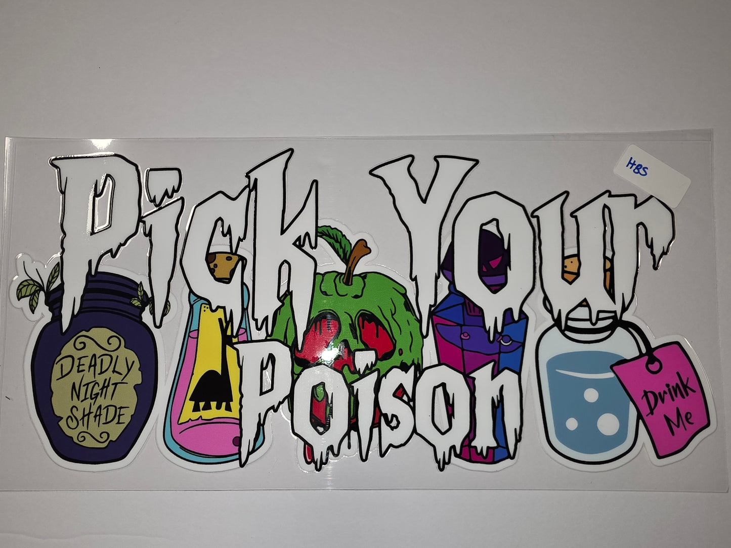 Spooky "Pick Your Poison" Tumbler Wrap - Halloween Potion Bottles & Dripping Font