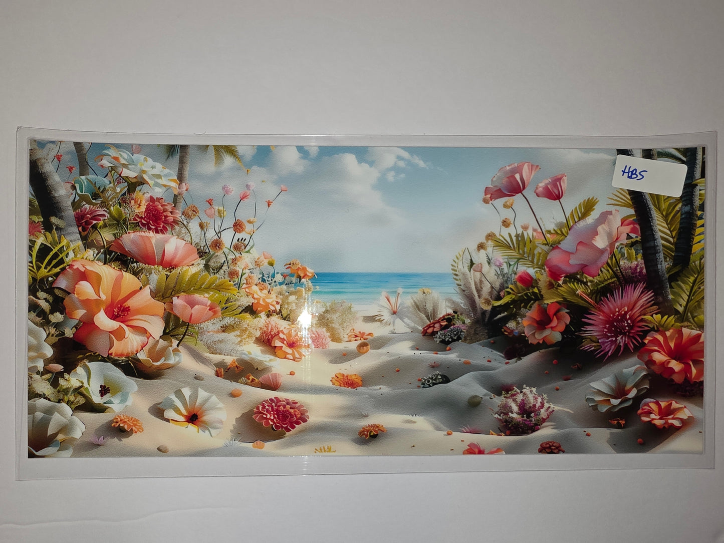 Tropical Beach Floral Tumbler Wrap - Pink, Orange, White Flowers & Palm Trees