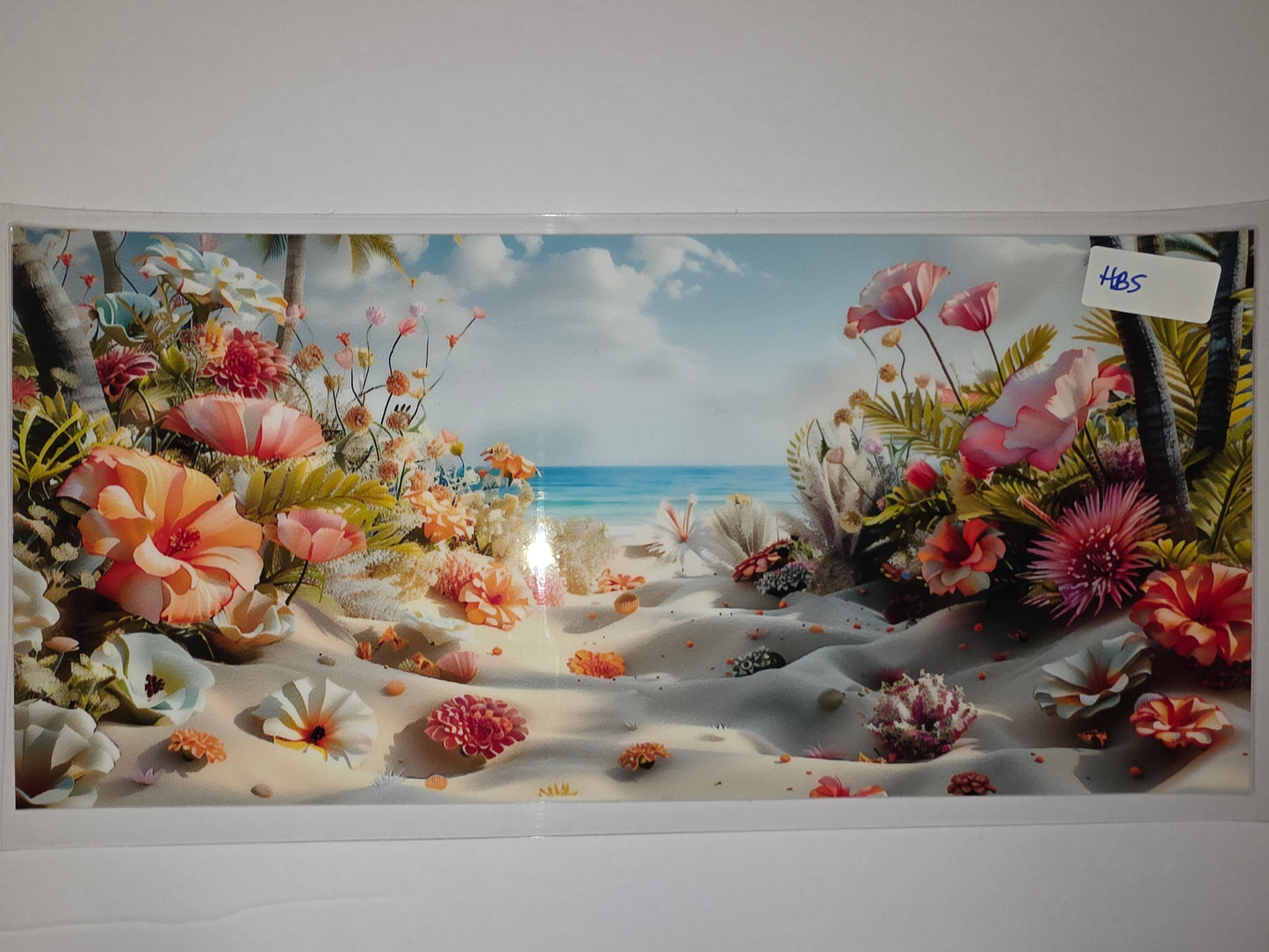 Tropical Beach Floral Tumbler Wrap - Pink, Orange, White Flowers & Palm Trees