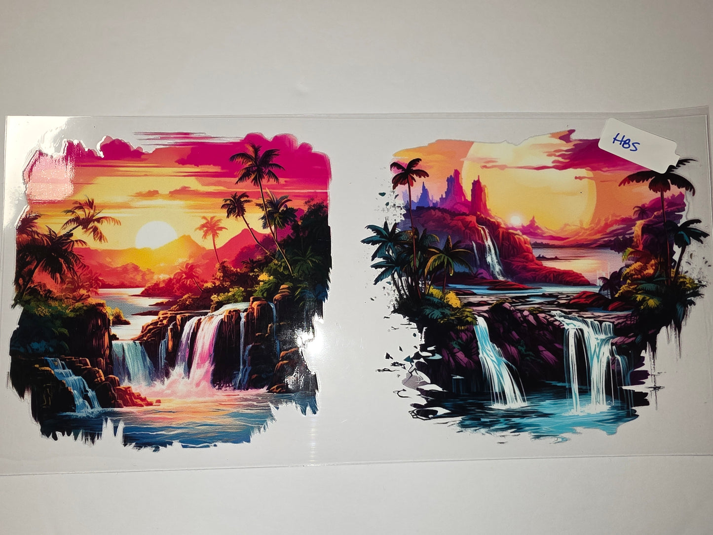 Tropical Sunset Waterfall Tumbler Wrap | Vibrant Pink, Orange & Teal Paradise Design