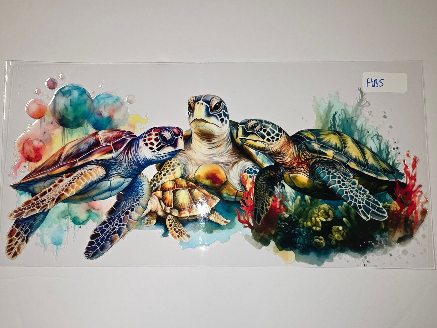 Watercolor Sea Turtle Family Tumbler Wrap | Ocean Coral Design | Vibrant Blue & Green