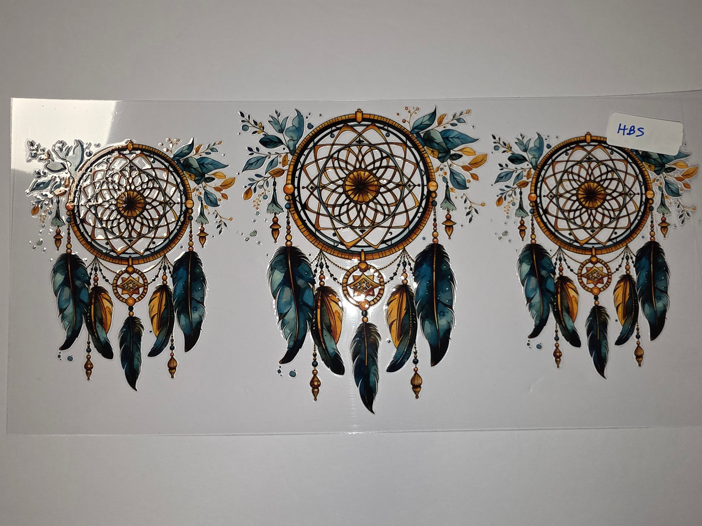 Bohemian Dreamcatcher Tumbler Wrap - Teal, Gold, & Earth Tones - Feather & Floral Design