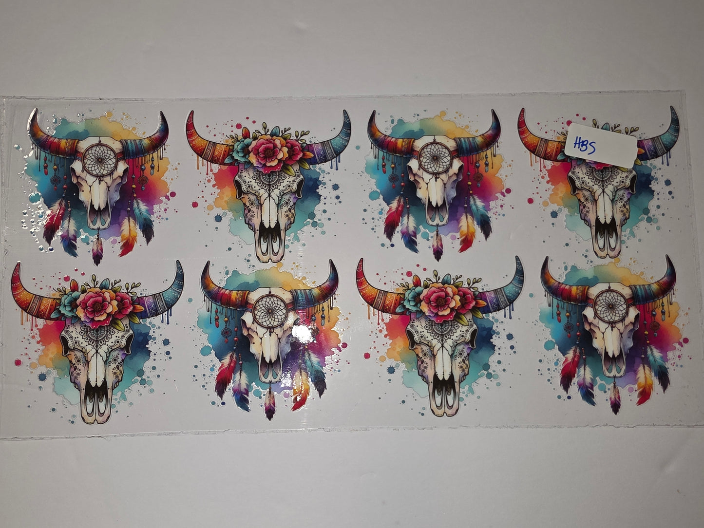 Boho Bull Skull Tumbler Wrap - Vibrant Watercolor & Dreamcatcher Design