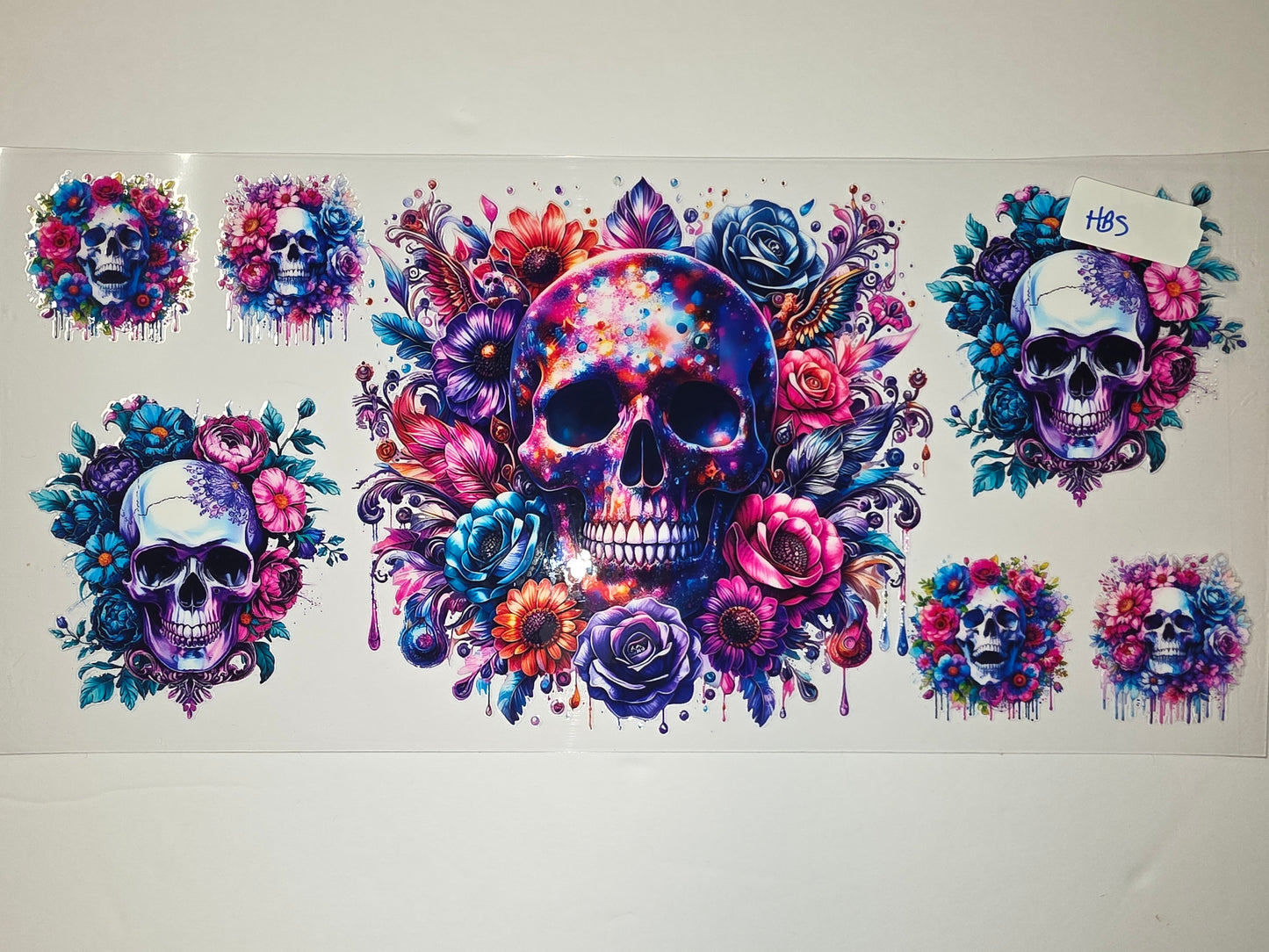 Vibrant Floral Skull Tumbler Wrap - Gothic Boho Flowers & Skulls Design