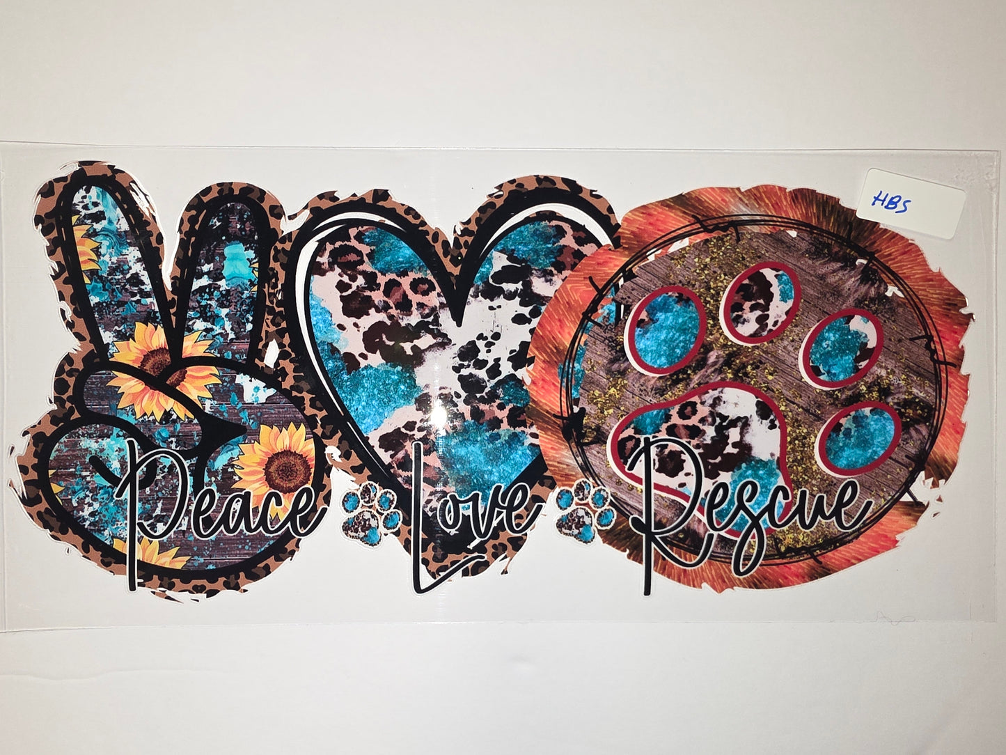 Leopard Sunflower Paw Print Peace Love Rescue Tumbler Wrap - Teal & Brown