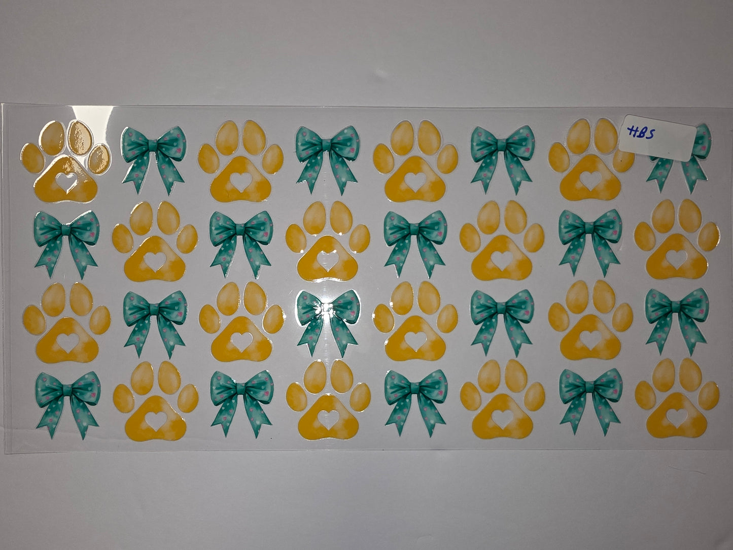 Yellow Paw Print & Teal Heart Bow Tumbler Wrap - Cute Dog Lover Gift