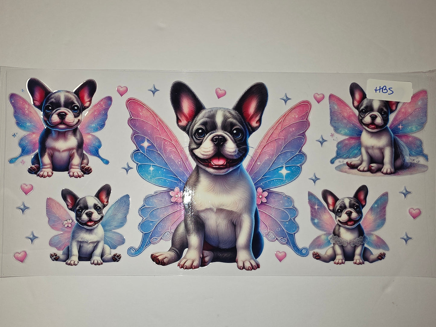 French Bulldog Fairy Wings Tumbler Wrap - Pink Blue Gradient Butterfly Design